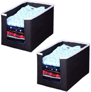 Minso Non Woven Large Capacity Shirt Stacker / Foldable & Stackable Closet Wardrobe Shirt Tshirt Organizer Cupboard Organizer/Foldable Storage Box/Multipurpose Cloth Organizer (Pack OF 2)