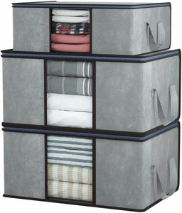 Craft Bazar Combo Of 3 Underbed Storage Bag With Side Handles Organizer Blanket for Wardrobe a large Transparent Window
