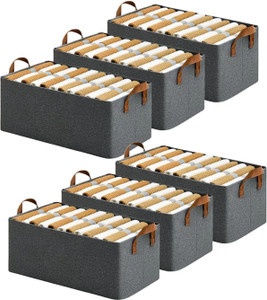 वर्विता Set of 6 Pack Wardrobe Organizer for Clothes with Metal Frame Rectangle Storage Baskets Fabric Storage Box with Handles Shelf Basket for Storage Clothes Pants Jeans