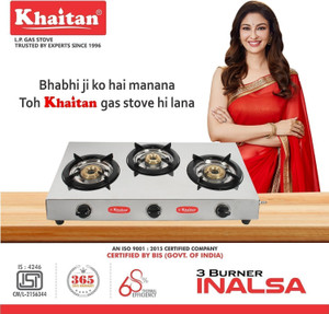 Khaitan 3 Burner INALSA Stainless Steel Manual Gas Stove