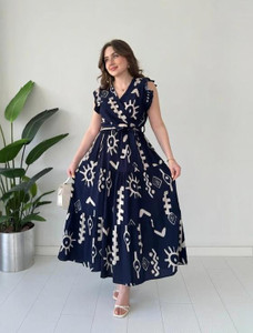 BLUERTONE Women A-line Dark Blue Maxi/Full Length Dress