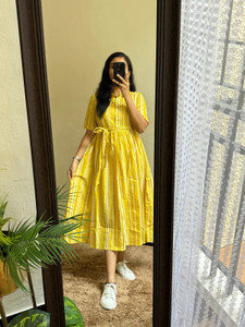 PRANOKH Women Fit and Flare Yellow Midi/Calf Length Dress