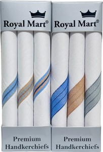 Royal Mart 6 Piece White 15 Inch Complete Face Cover Handkerchief Men's Cotton Striped | Comfortable and Convienent for long hours ["White"] Handkerchief