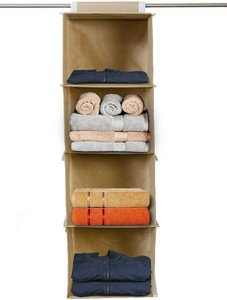 Craficial Non-Woven 4 Compartment Cloth Hanging Organizer / Storage Wardrobe for Almirah Closet Organizer