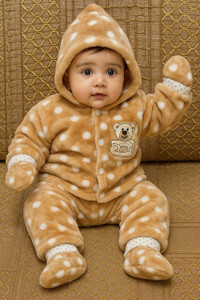 Tarishii Polka Print Collared Neck Casual Baby Boys & Baby Girls Reversible Brown Sweater