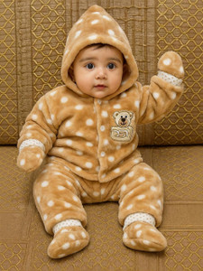 Tarishii Polka Print Collared Neck Casual Baby Boys & Baby Girls Reversible Brown Sweater
