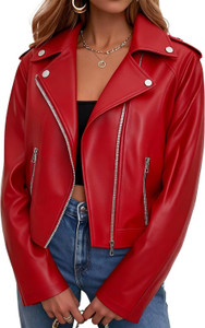 Faux Leather Full Sleeve Solid Women Jacket