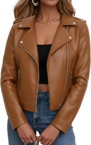 Faux Leather Full Sleeve Solid Women Jacket