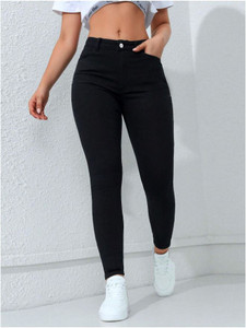 French Rose Skinny Women Black Jeans