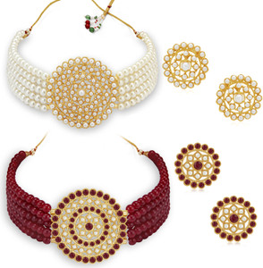 Sukkhi Alloy Gold-plated Maroon, White Jewellery Set