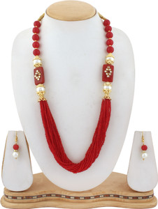 Shine Hub Alloy Gold-plated Red Jewellery Set