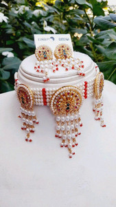 NAVYUGENTERPRIS Alloy Gold-plated Red Jewellery Set