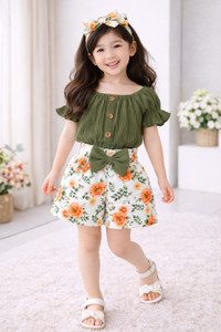 Minicharm Baby Girls Casual Top Shorts, Hairband