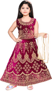 RIJIYA DRESSES N/A Baby Girls Lehenga Choli Ethnic Wear, Fusion Wear, Party Wear, Western Wear Embroidered Lehenga, Choli and Dupatta Set