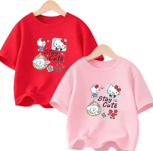 Survim Girls Printed Cotton Blend Regular T Shirt