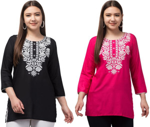 AlifAttire Women Chikan Embroidery A-line Kurta
