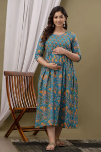 COTTON MULMUL STORE Women Gown Multicolor Midi/Calf Length Dress