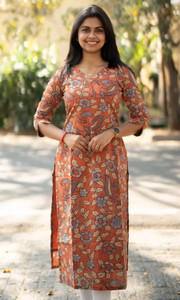 Sun Fashion And Lifestyle Women Floral Print, Printed, Kalamkari Straight Kurta