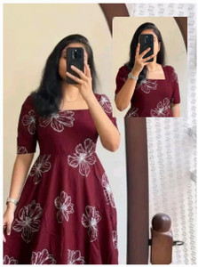 Anseetaram Women Fit and Flare Maroon Midi/Calf Length Dress