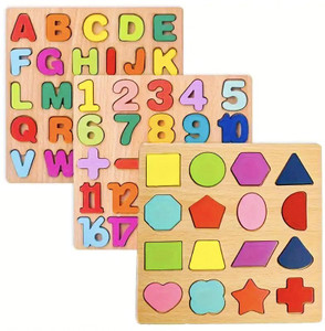 ZARQITO 3D Wooden Puzzle Capital Alphabets, Numbers, and Shapes Board Puzzle