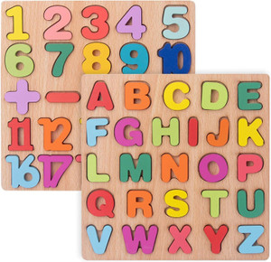 ZARQITO Colorful wooden puzzle for kids Alphabet and Number pack of 2