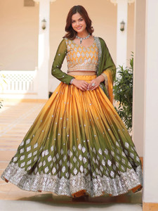 Trijal Fab Embroidered, Embellished Semi Stitched Lehenga Choli