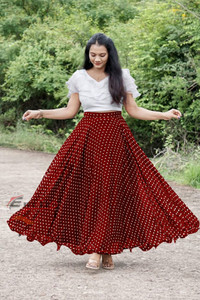 ENCLIQ Polka Print, Printed Stitched Lehenga & Crop Top