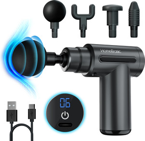 HOMEBASIC 3600mAh Battery, Full Body Pain Relief with 4 Massage Heads & 6 Speeds HB-M1-GREY Massager