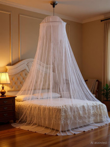 Turtulsgroup Mosquito Net for Single Bed, Round Canopy with Metal Ring Polyester Washable Adults Mosquito Net