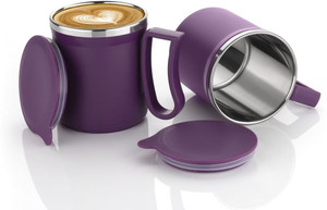 मैजिक स्पून Stainless Steel Coffee with Lid (300 ml) (Pack of 2) (Maroon) स्टेनलेस स्टील मग