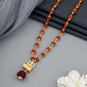 nilkanth Trisul Damru Rudraksha mala Gold-plated Plated Brass Chain