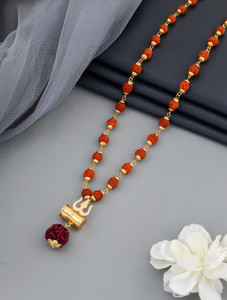 nilkanth Trisul Damru Rudraksha mala Gold-plated Plated Brass Chain