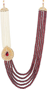 radhe creation Five layers white & Green pearl beads Dulha groom sherwani Necklace for Men Diamond Gold-plated Plated Metal Chain Set