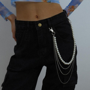 Its 4 You Rhinestone And Pearl Side Pant Chain,Wallet Chain (For Womens And Mens )) Mother of Pearl Sterling Silver Plated Stainless Steel Chain