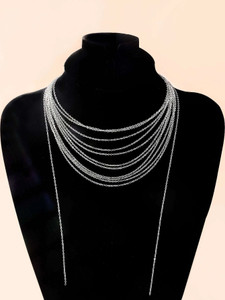 Its 4 You Fashionable Eye Catching Jewellery Necklace Chain (For Womens And Girls) Sterling Silver Plated Stainless Steel Layered