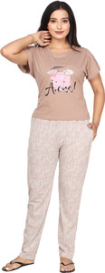 Clint Women Printed Beige Night Suit Set