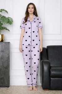 richvibe Women Printed Purple Shirt & Pyjama set
