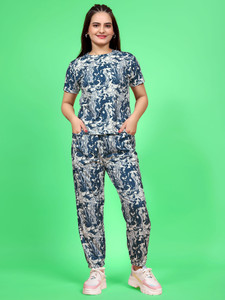 SAKARMAA Women Printed Blue Night Suit Set