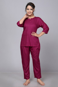 top payjam Women Printed Purple Top & Pyjama Set