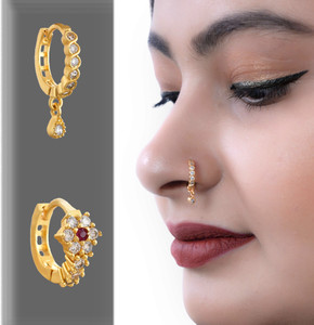 Jat Jewellers Cubic Zirconia Gold-plated Plated Brass Nose Stud