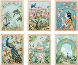 Artifly Set of 6 Framed Pichwai art Paintings for Living Room and wall decor P-04 Digital Reprint 13 inch x 10 inch Painting