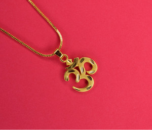 Ansh Enterpris Gold Om Chain Raund with Pendant Locket Brass Pearl Brass Pendant