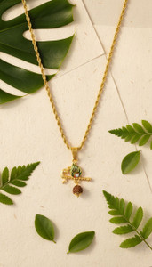 P. R. PRINTS Gold Plated Krishna Flute & Mor Pankh Pendant with Chain for Men & Women Gold-plated Brass Pendant Set