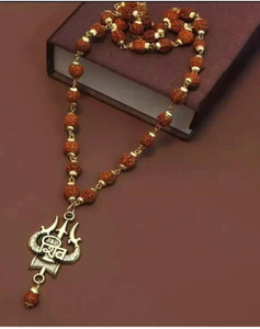 Divine rudras Shiv Trshul mala Gold-Plated Lord Shiva Locket Wood Locket Set