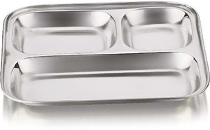 फॉर्च्यून कूकवेयर Stainless Steel 3-in-1/Square Pavbhaji plate Snack Plates with Mirror Finish डिनर प्लेट