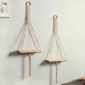 JANAKI SHOP Macrame Rope Hanging Used as Wall Decor for Home Decoration Wooden Wall Shelf