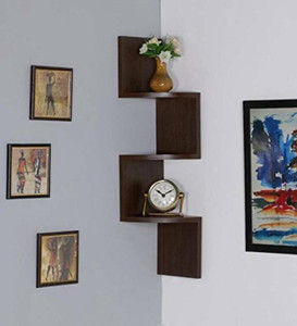 Aayat Enterprises Wooden Wall Mount Corner Zig Zag 3 Tier shelf Wooden Wall Shelf MDF (Medium Density Fiber), Wooden Wall Shelf