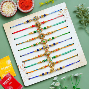 Dreamica Designer Rakhi-57 Assorted Rakhi, Chawal Roli Pack, Greeting Card  Set