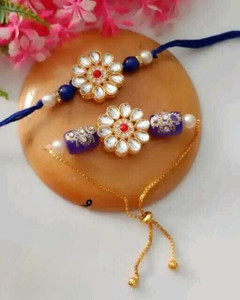 UNNATI JEWEL Bhaiya Bhabhi LMN4 Kundan Bracelet, Rakhi  Set