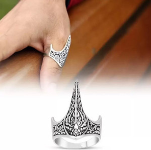 zebisco Ertugrul Gazi Fang Gothic Biker Ring Turkish Men's Thumb Ring Stainless Steel Silver Plated Ring